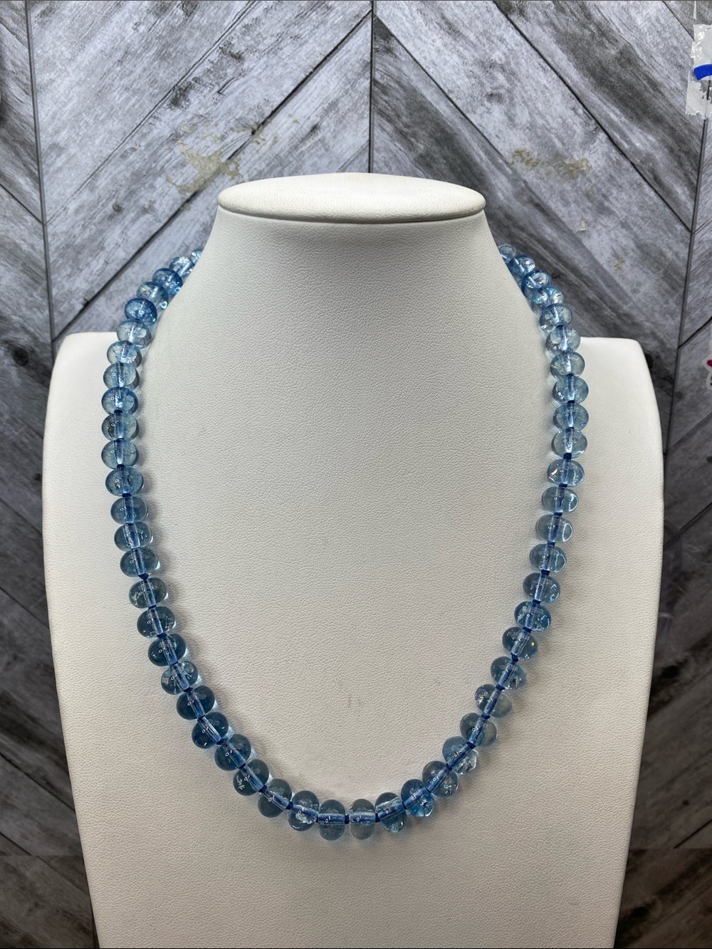 Sky Blue Glass handknotted 20 inch necklace Aprilsplace
